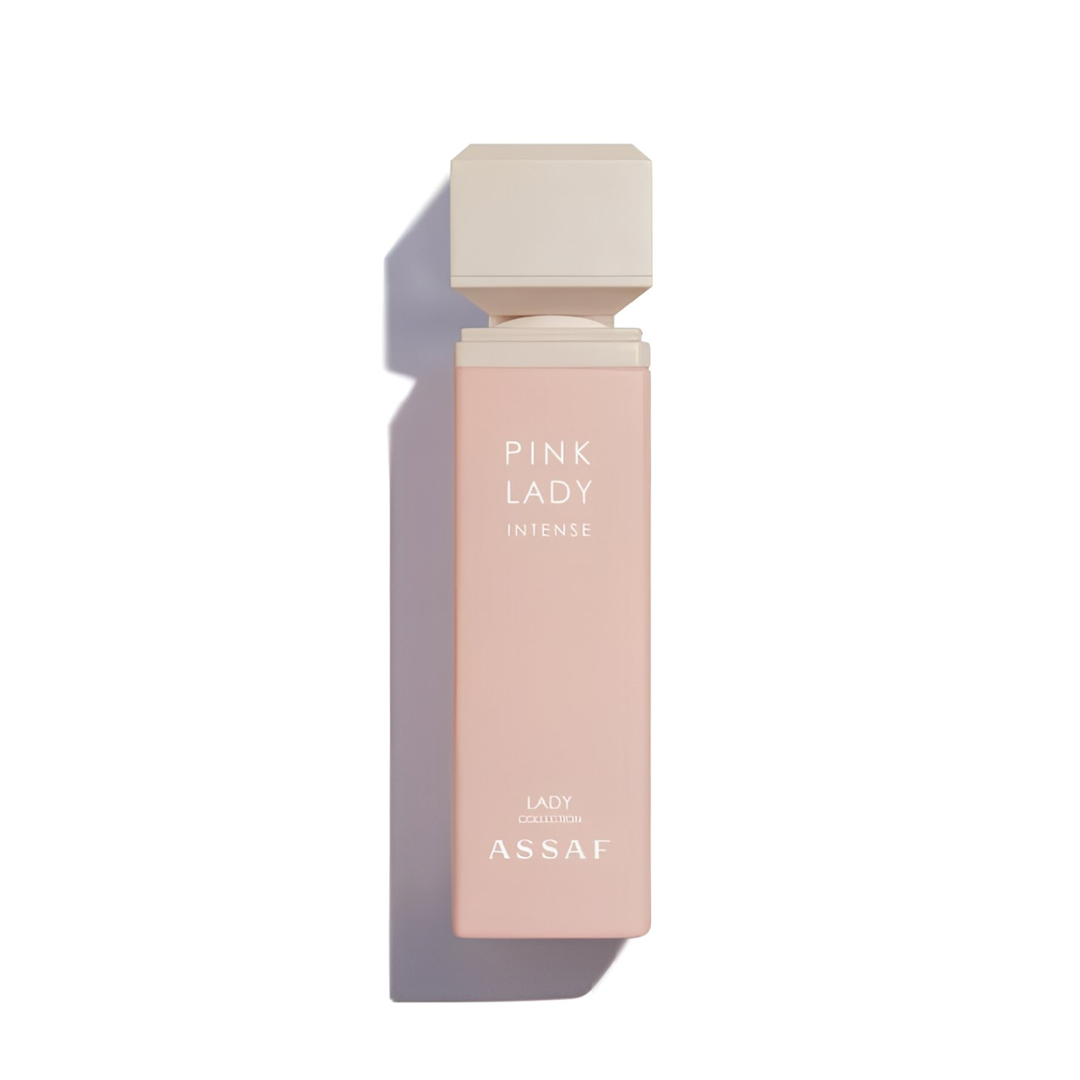 Pink perfume bottle labeled 'Pink Lady Intense' by Assaf 